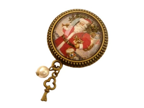 Edle Brosche mit Weihnachtsmann Motiv, rot gürn bronzefarben,