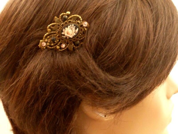 Edler Seiten Steckkamm, Ponyfrisur Haarschmuck, Nostalgie Stil Kamee Rose
