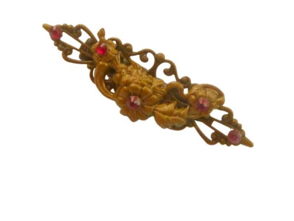 Zierlicher Haarclip mit Blumen Ornament und rotem Strass Zopf Haarschmuck