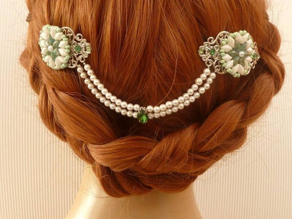 Edler Haarschmuck / Kopfschmuck mit Muschelkernperlen und Gemduo Perlen Braut Hochzeit