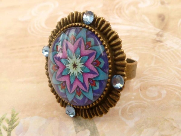 Großer Ring mit Mandala Motiv bronzefarben Statement Schmuck Geschenkidee