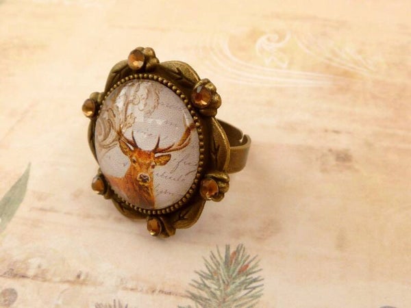Großer Ring mit Hirsch Motiv bronzefarben Statement Schmuck Geschenkidee