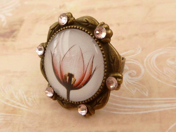Großer Ring mit zartem Blüten Motiv bronzefarben Statement Schmuck