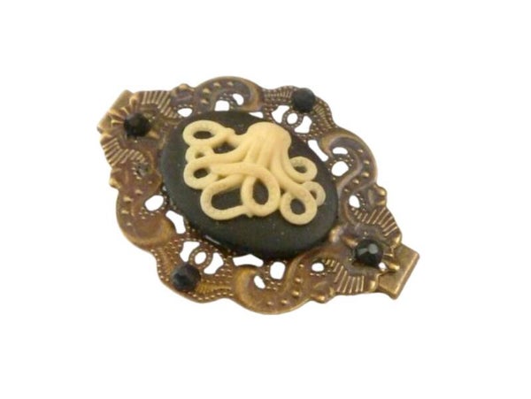Kleiner Haarclip mit Krake Kamee schwarz bronzefarben Steampunk Stil