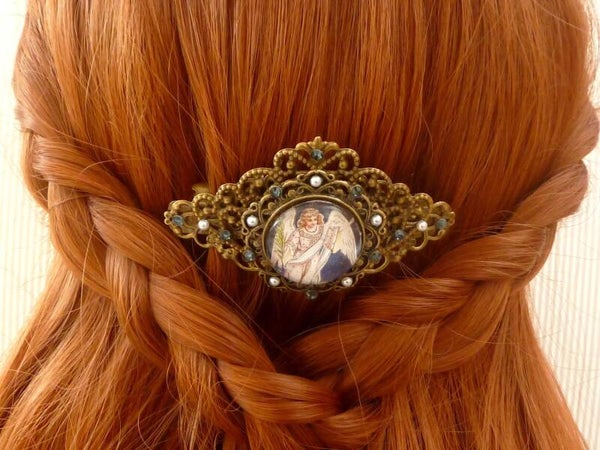 Weihnachtliche Haarspange mit Engel Motiv bronzefarben