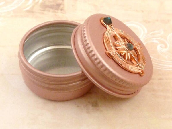 Kleine Dose aus Metall mit Kompass Motiv, rotgold farben Pillendose, Zahndose, Schraubverschluß,