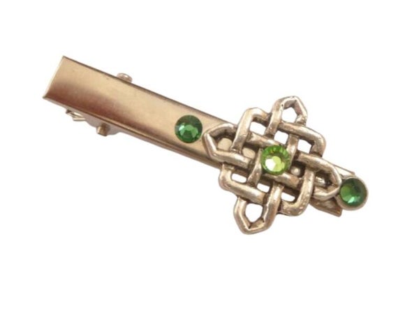 Haarclip im Irland Stil mit keltischen Knoten grün silberfarben Ponyfrisur Haarschmuck