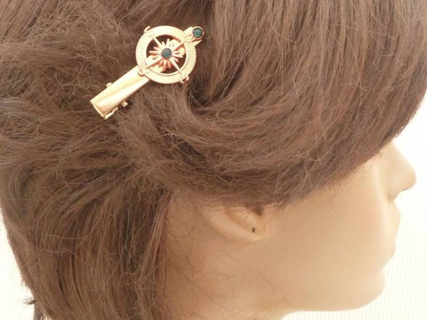 Maritimer Haarclip mit Kompass Motiv gold rotgoldfarben Seefahrerin Seglerin Geschenkidee