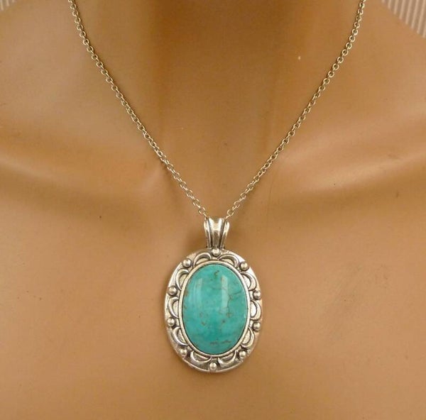 Edelstein Halskette mit Türkis Cabochon silberfarben