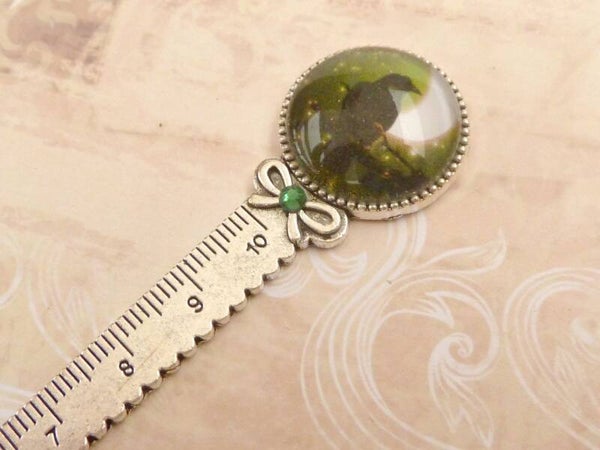 Lesezeichen / Lineal aus Metall mit Rabe Motiv 10 Zentimeter Maß  Gothic Stil