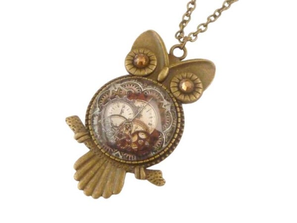 Eule Halskette im Steampunk Stil mit Zahnräder Motiv braun bronzefarben