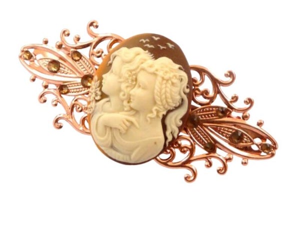 Haarspange mit Kamee in rotgold braun mit Geschwisterpaar Braut Hochzeit