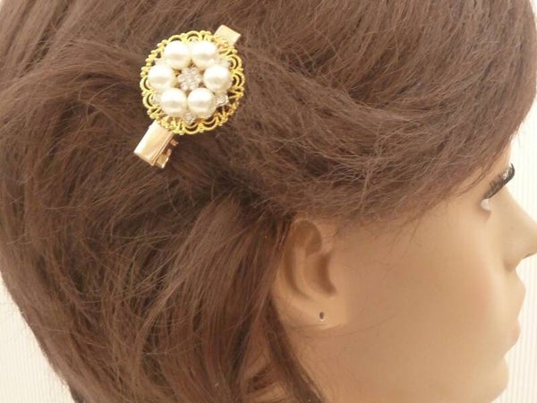 Edler Haarclip mit Perlen goldfarben Hochzeit Braut Haarschmuck Schleier Befestigung