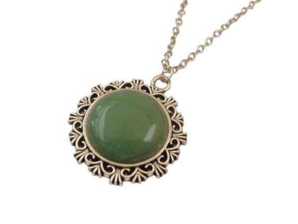 Edelstein Halskette mit Aventurin Cabochon grün antiksilber Schmuck für jede Gelegenheit