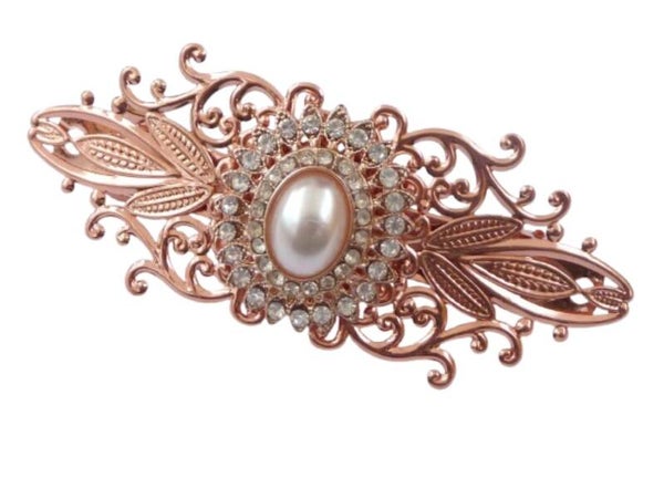 Funkelnde Haarspange mit Strassperle in rotgold farben festlicher Haarschmuck
