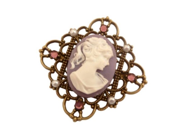 Viereckige Brosche mit Kamee lila bronze Vintage Stil Schmuck Schal Brosche