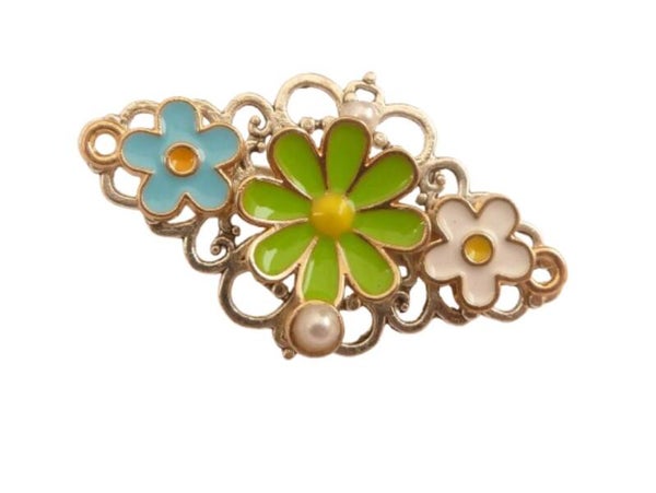 Brosche mit Emaille Blüten Pastelltöne goldfarben Dekolletéschmuck Reversschmuck