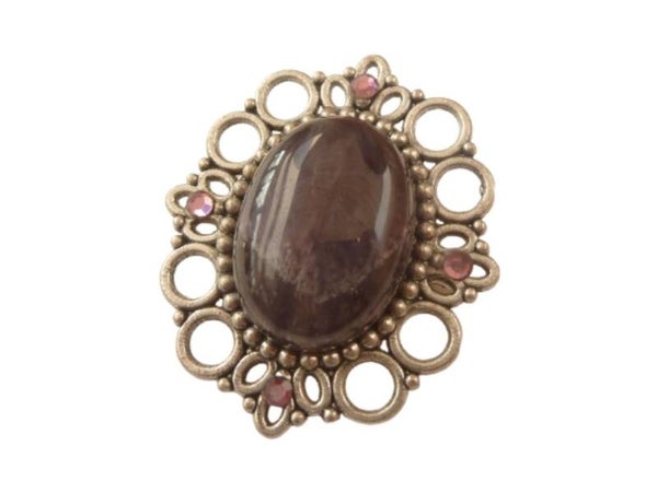 Edelstein Brosche mit Amethyst Cabochon lila silberfarben Schal Clip Reversschmuck