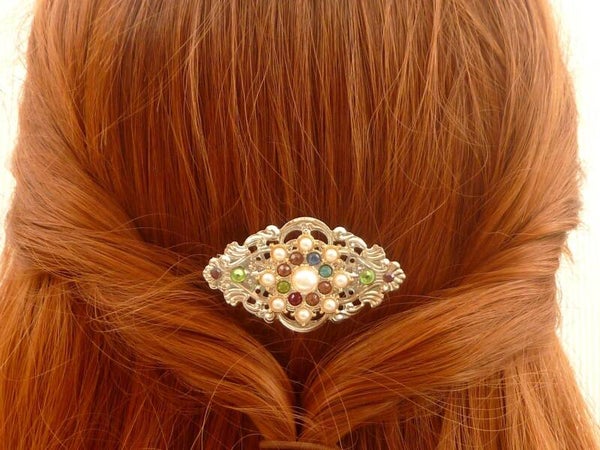Haarclip mit Perlen in silberfarben Unikat Haarschmuck Braut Hochzeit