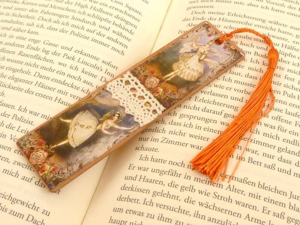Nostalgisches Lesezeichen aus Holz mit Ballerina Motiv Geschenkidee beste Freundin