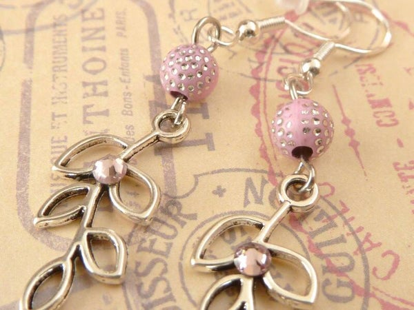 Filigrane Blatt Ohrringe rosa silberfarben 925er Sterling Silber Ohrhaken