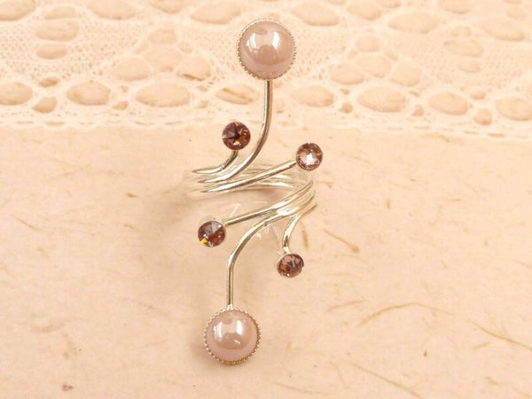 Großer Statement Ring mit Porzellan Cabochon rosa silberfarben Strass Unikat