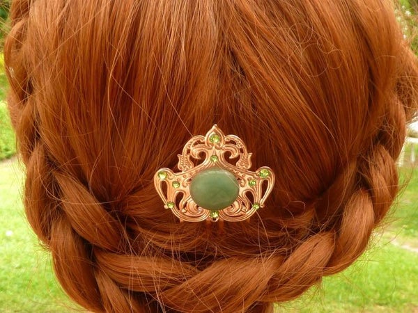 Edelstein Haarkamm mit Aventurin Cabochon rotgoldfarben