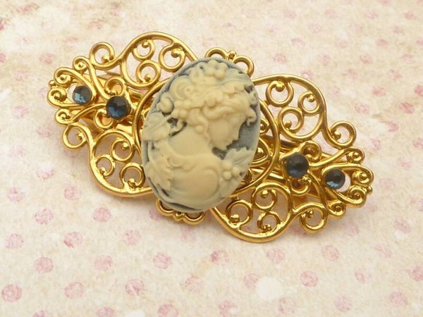 Kleine Haarspange mit Kamee goldfarben antik Stil Haarschmuck
