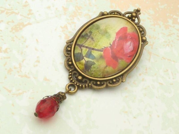Große Brosche mit Rose Motiv bronzefarben vielseitig verwendbar