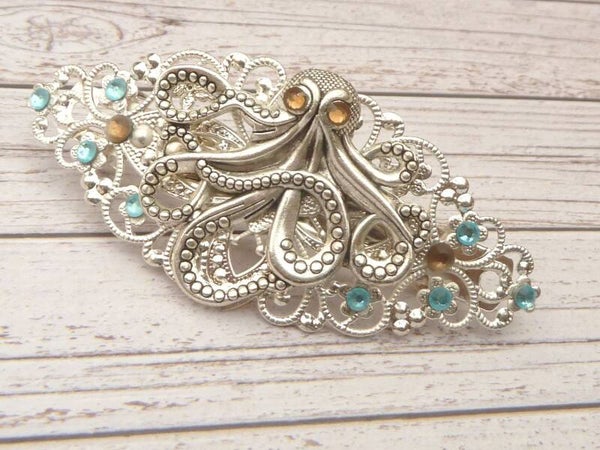 Haarspange mit Krake Motiv silberfarben Steampunk Accessoire