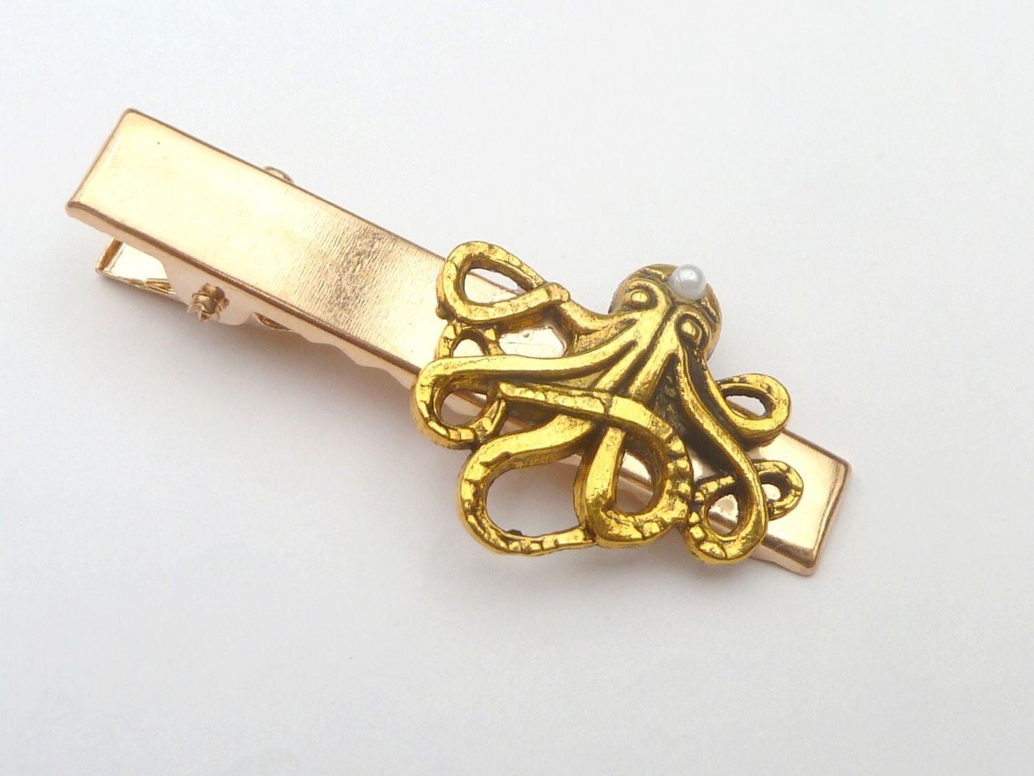 Kleiner Haarclip mit Krake goldfarben Steampunk Stil