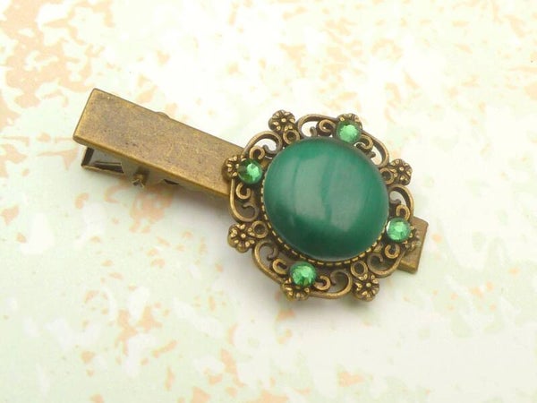 Nostalgischer Haarclip mit Katzenauge Cabochon bronze smaragdgrün