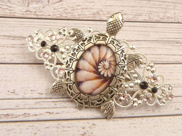 Exklusive Haarspange mit Schildkröte und rosa Wirbel silberfarben Mädchen Haarschmuck