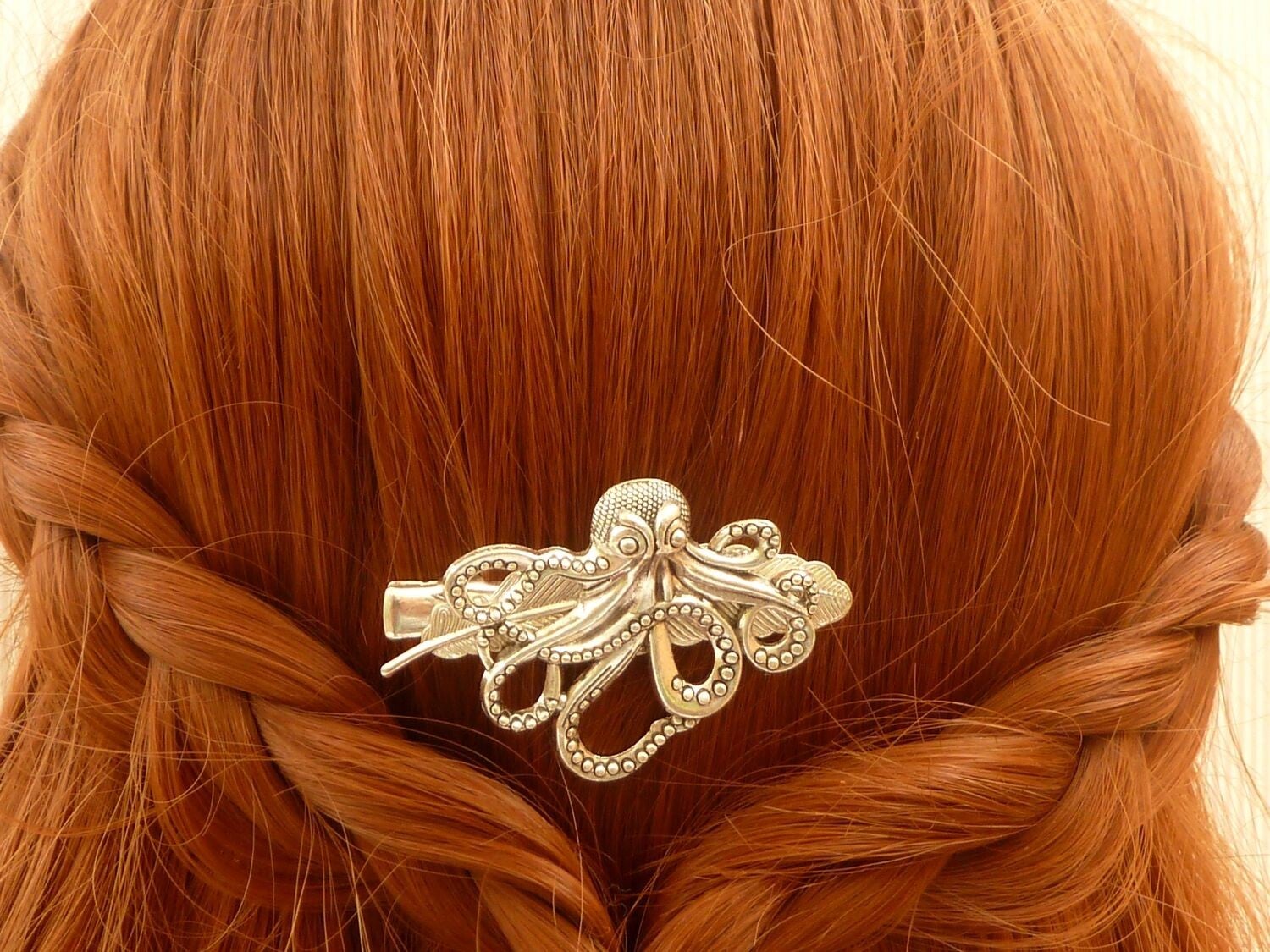 Haarclip mit Krake silberfarben Steampunk Stil Haarschmuck