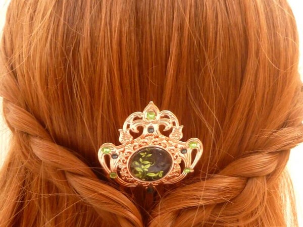 Eleganter Haarkamm in rotgold mit Blatt Motiv Braut Hochzeit