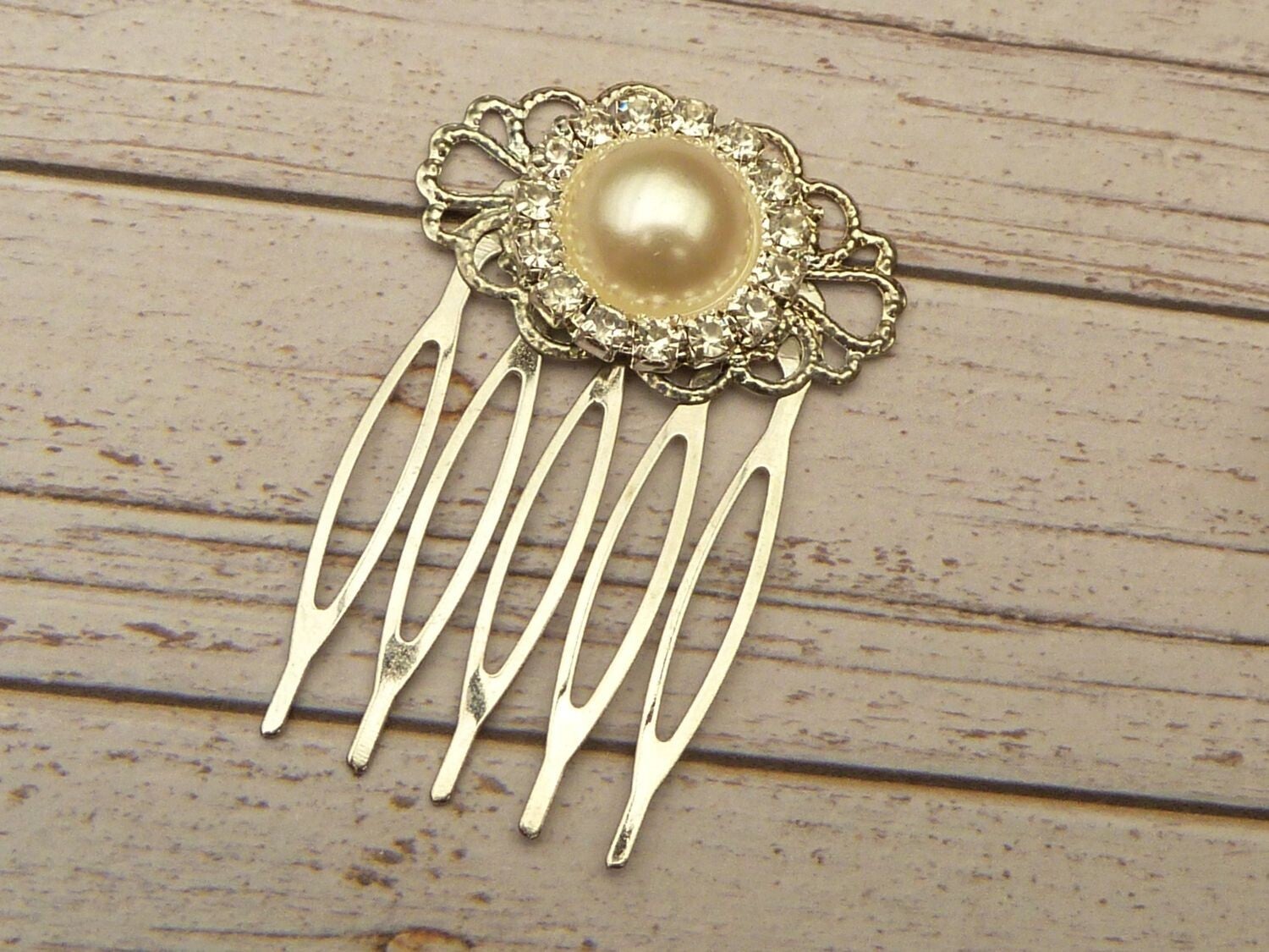 Kleiner Glitzer Haarkamm mit Strassperle weiß silberfarben Braut Hochzeit Haarschmuck