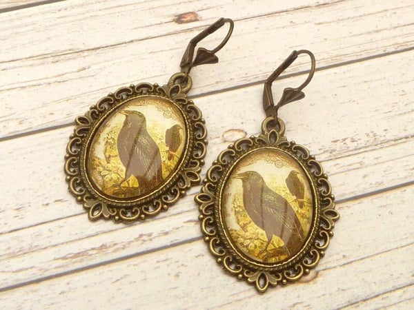 Ohrringe mit Rabe Motiv bronzefarben Gothic Stil