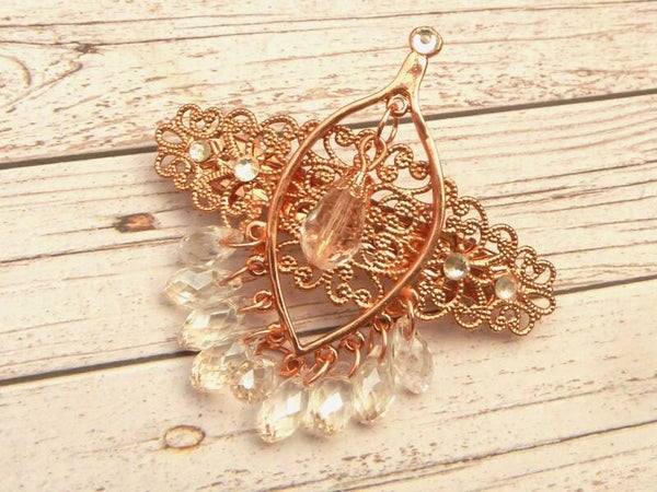 Kleine Haarspange in rotgold klar mit Chandelier Ornament Tropfenperlen Braut Hochzeit