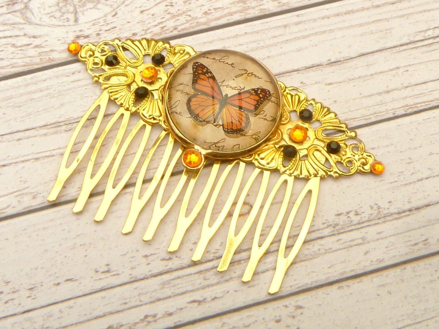 Schmetterling Haarkamm goldfarben Seiten Steckkamm