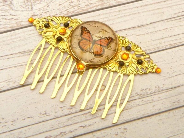Schmetterling Haarkamm goldfarben Seiten Steckkamm