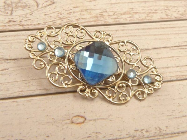 Eleganter Haarclip silberfarben mit facettiertem Glasjuwel in blau