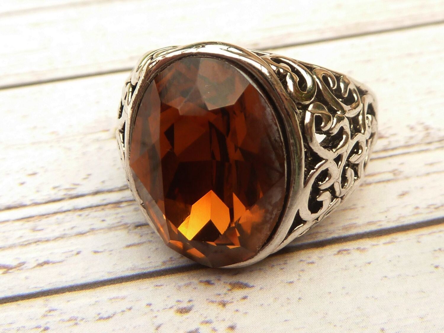 Großer Statement Ring, braun silberfarben Größe 57 (18,1 mm)