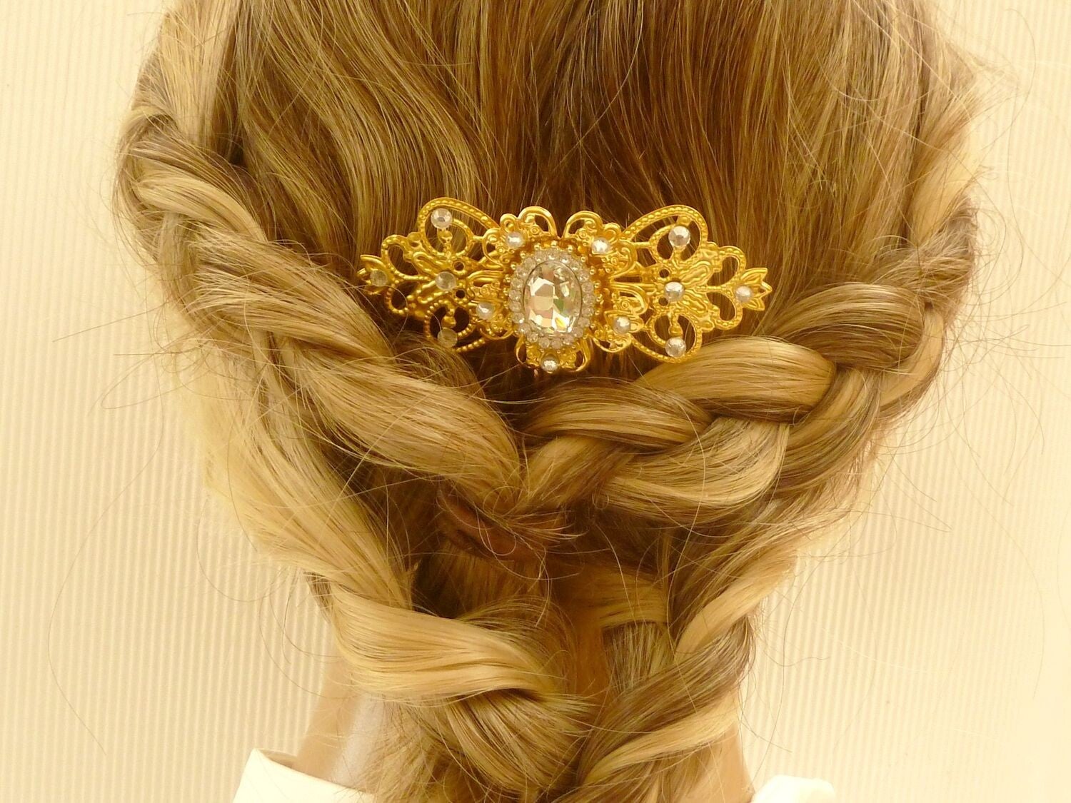 Festlicher Haarkamm vergoldet mit Glasjuwel in kristallklar Steckfrisur Braut Hochzeit