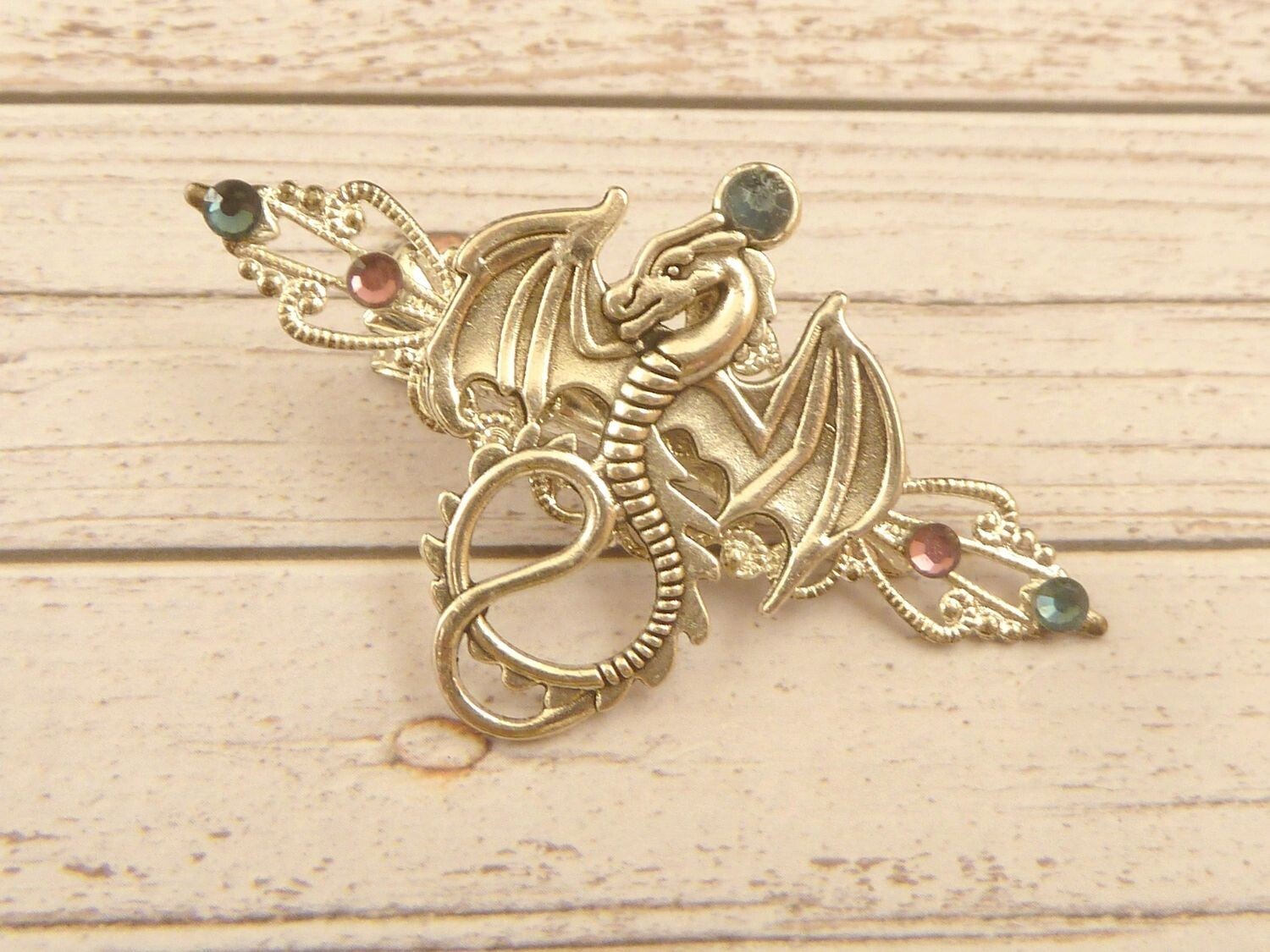 Kleiner Haarclip mit Drachen Motiv silberfarben Mittelalter Haarschmuck