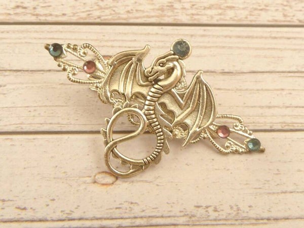 Kleiner Haarclip mit Drachen Motiv silberfarben Mittelalter Haarschmuck