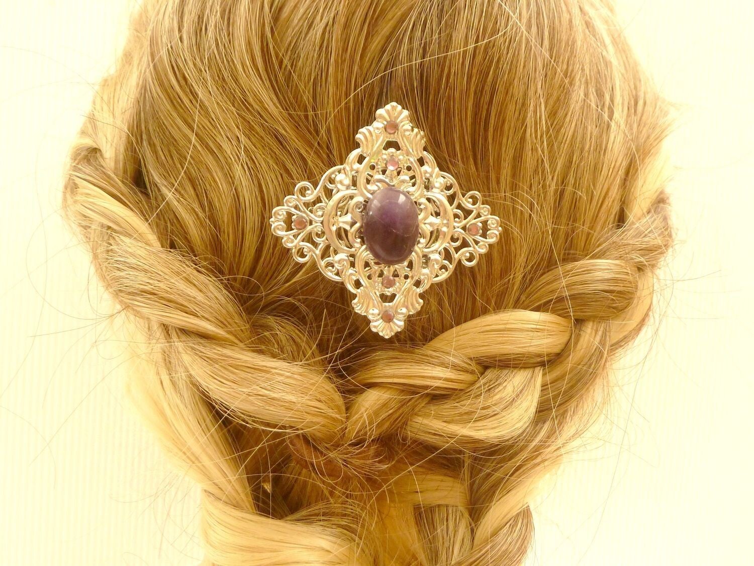 Edelstein Haarclip mit Amethyst Cabochon lila silberfarben festlicher Haarschmuck