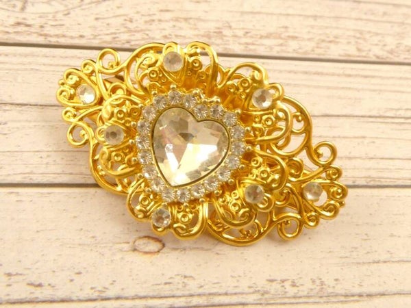 Kleine Haarspange goldfarben Herz Juwel kristallklar goldene Braut Haarschmuck