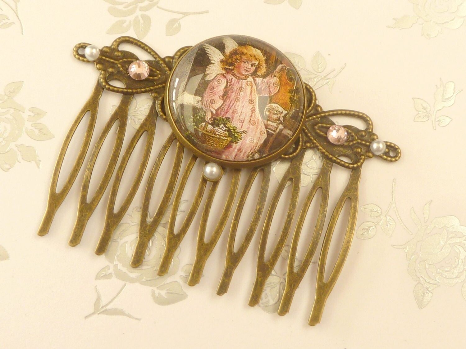 Weihnachtlicher Engel Haarkamm rosa bronze Seiten Steckkamm
