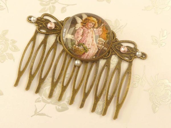 Weihnachtlicher Engel Haarkamm rosa bronze Seiten Steckkamm