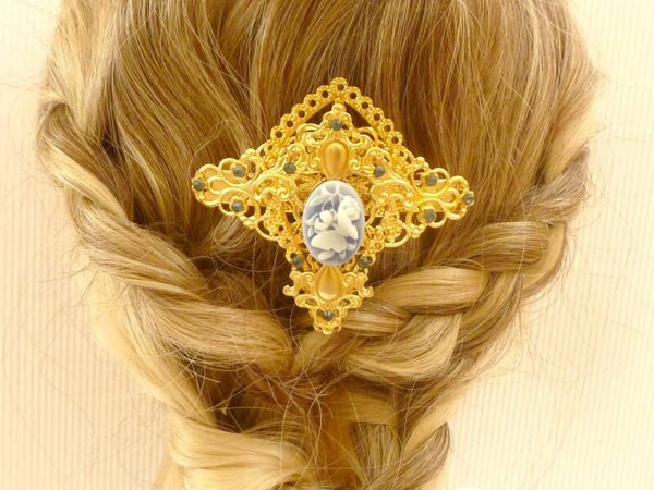 Exklusive Haarspange mit Kamee goldfarben Unikat festlicher Haarschmuck
